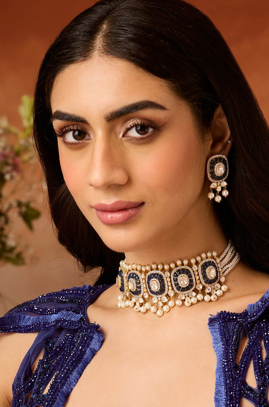 Jahzara Blue Polki Silver Necklace Set – Paisley Pop Shop