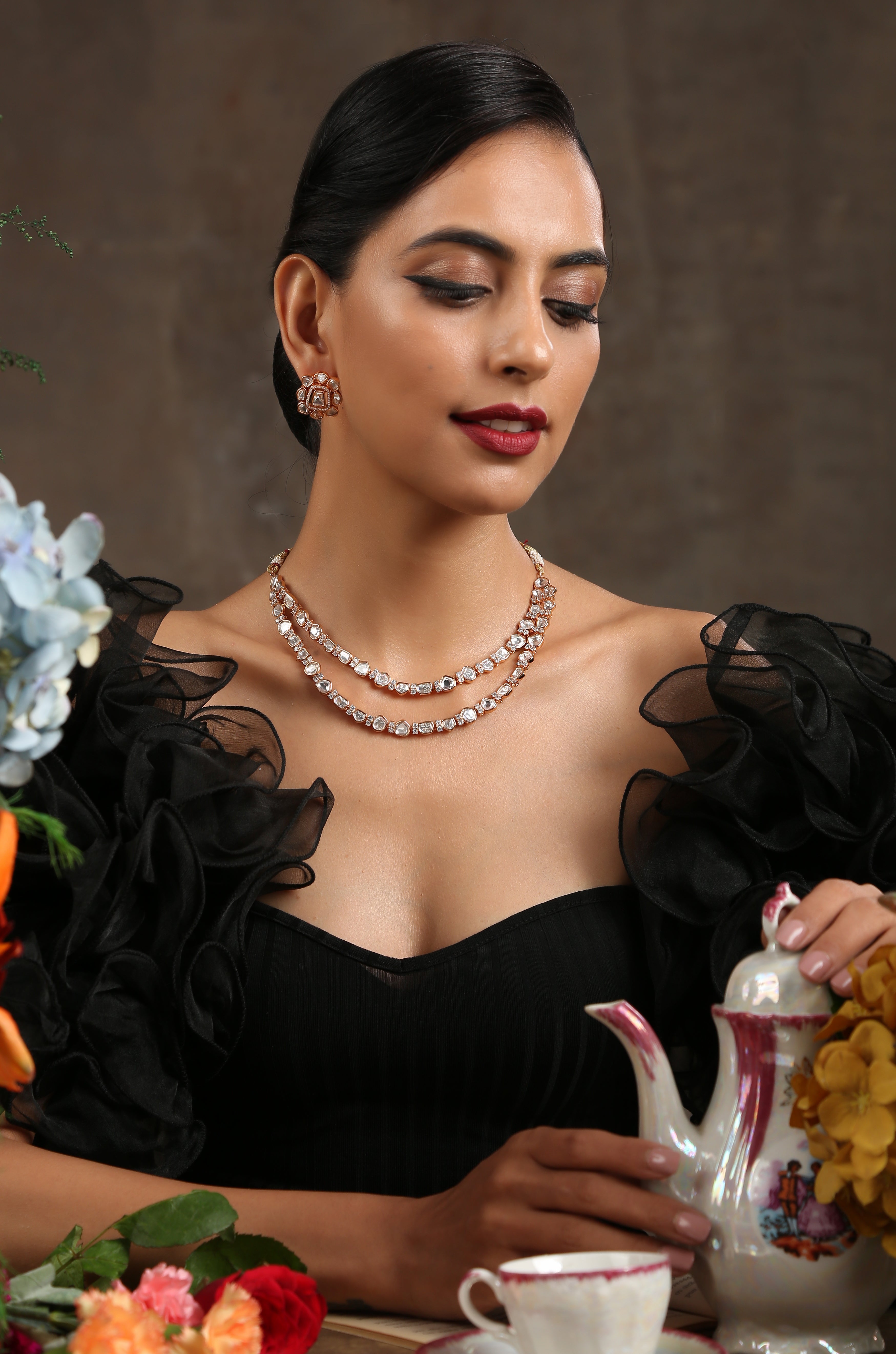 Kianna Rose Gold Polki Necklace Set Paisley Pop Shop