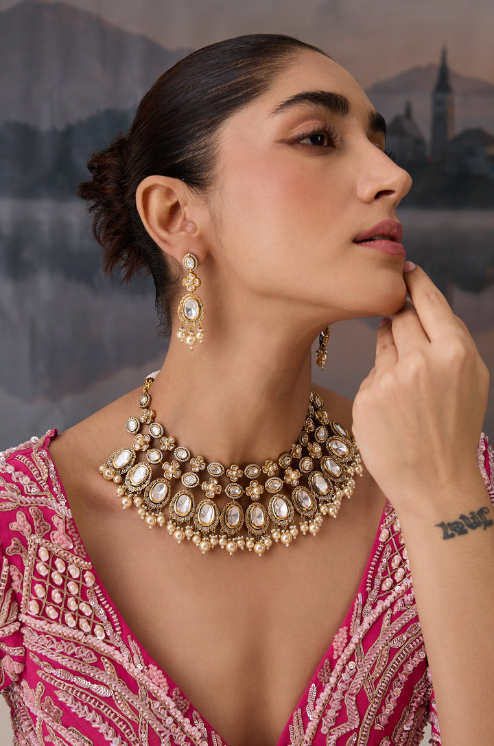 Aashwith Victorian Polki Necklace Set