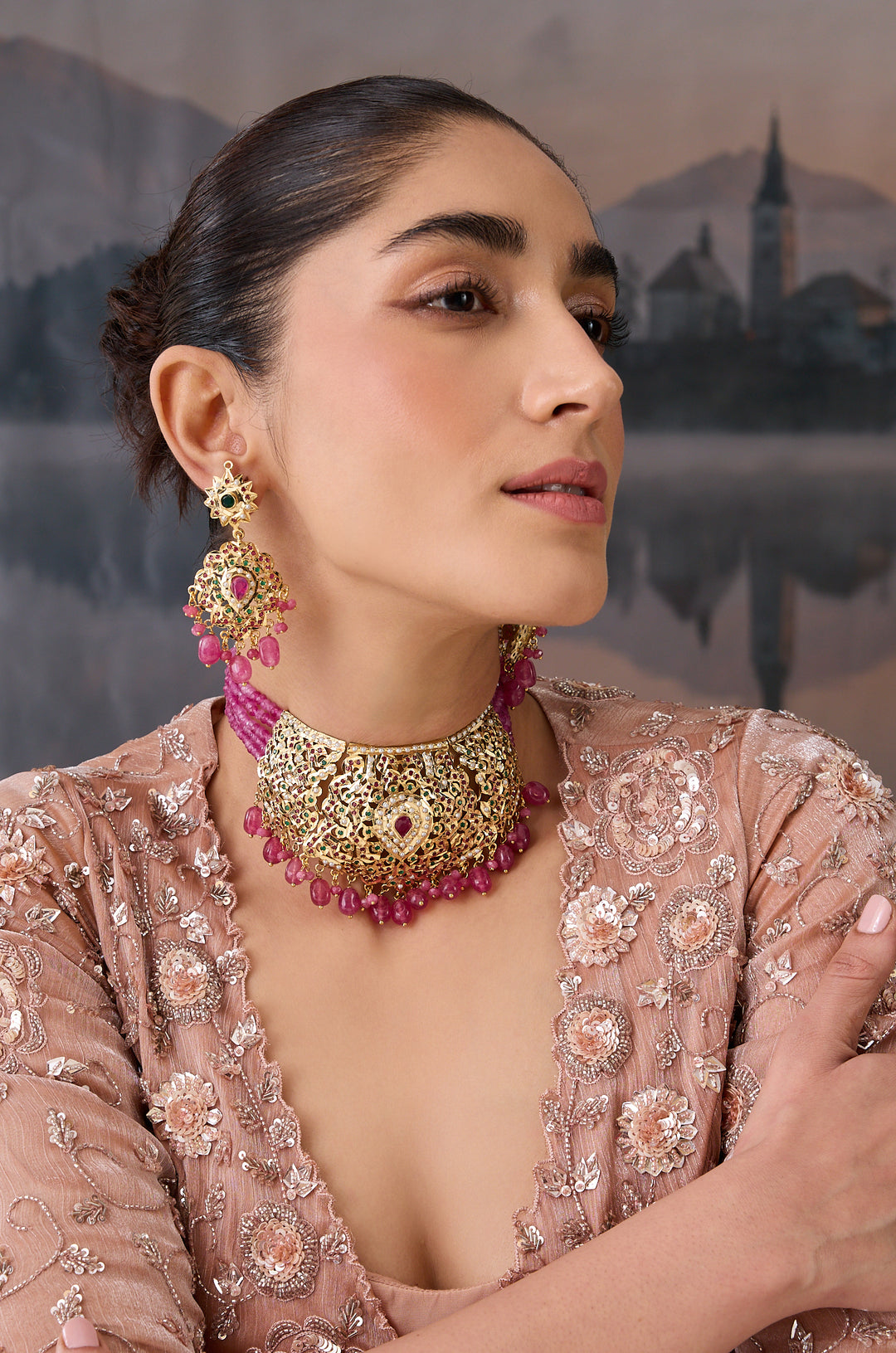 Amodini Pink Jadau Necklace Set