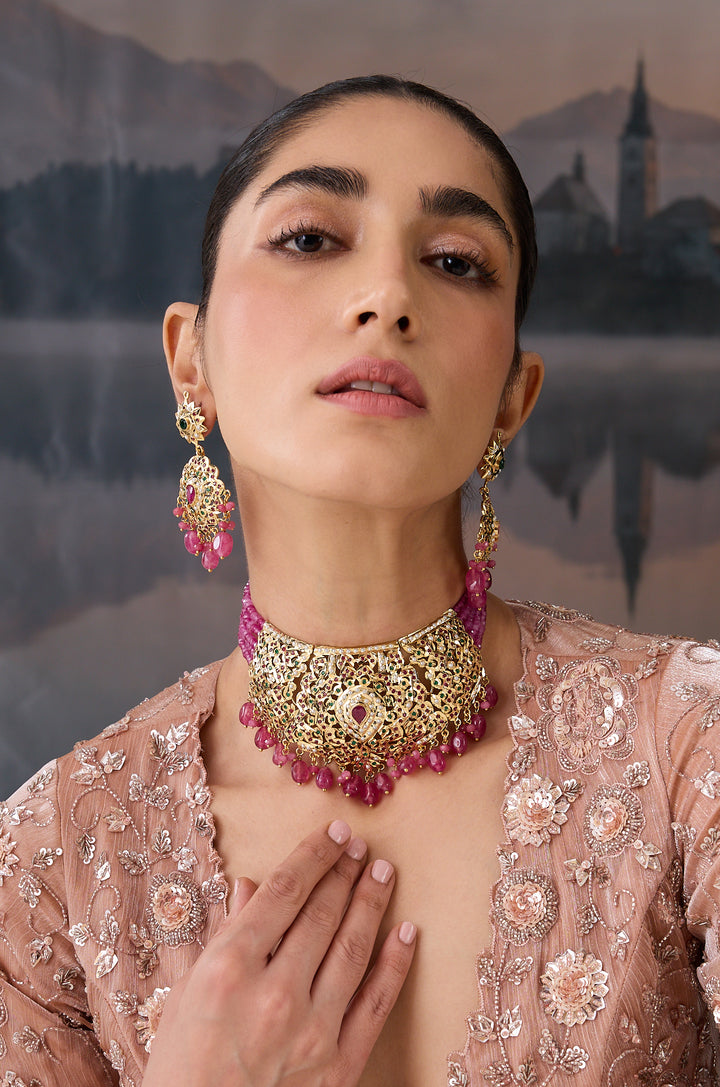 Amodini Pink Jadau Necklace Set