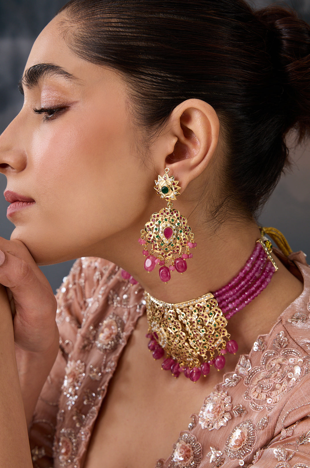 Amodini Pink Jadau Necklace Set