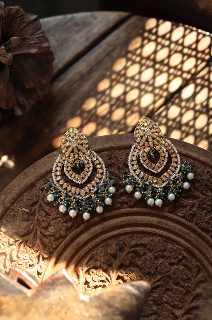 Shaziana Polki Silver Chandbali Earrings