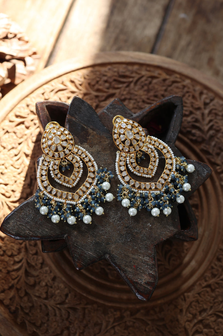 Shaziana Polki Silver Chandbali Earrings