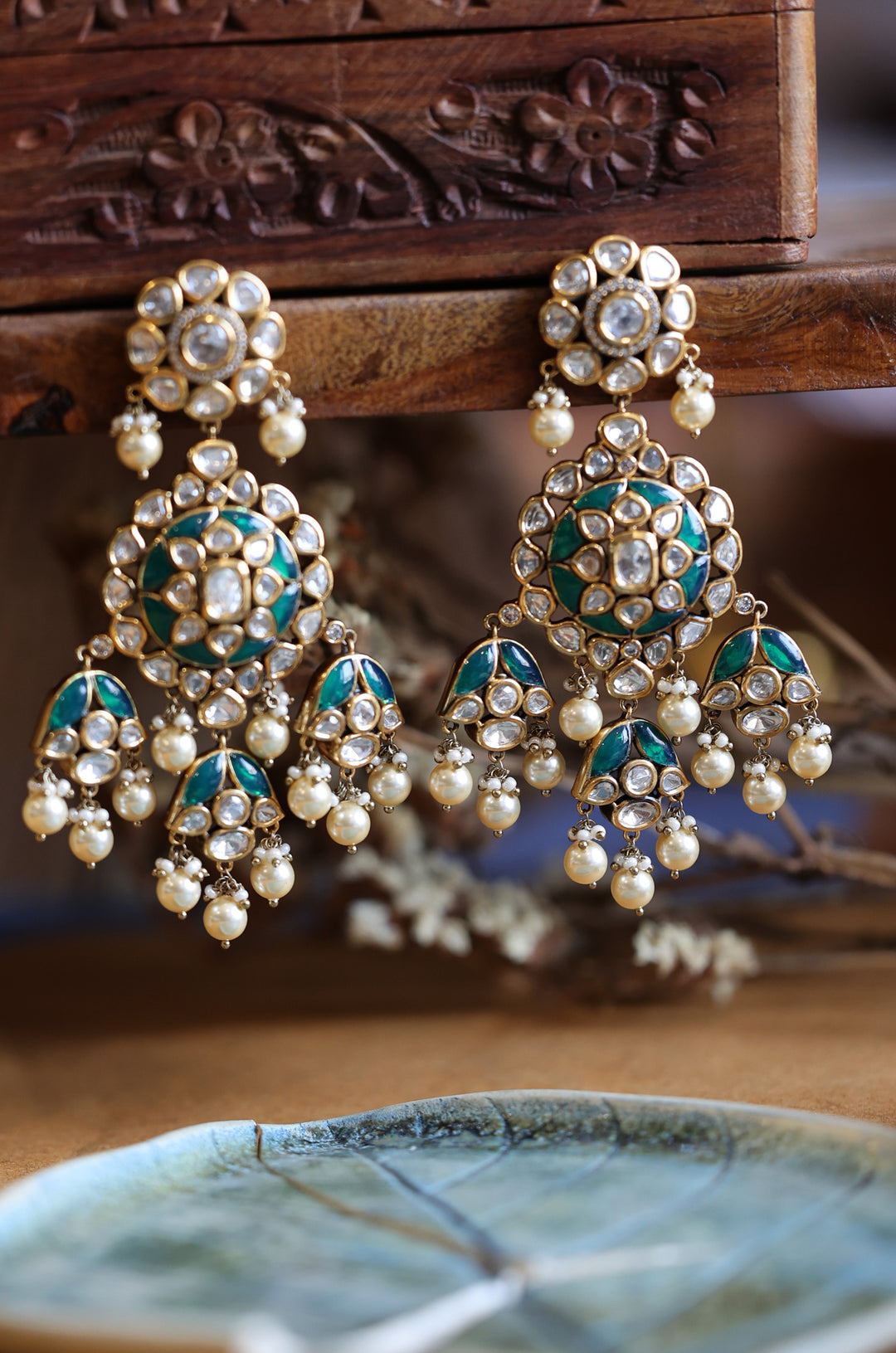 Luna Green Polki Earrings