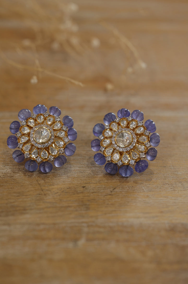 Nisha Silver Polki Tanzanites Studs