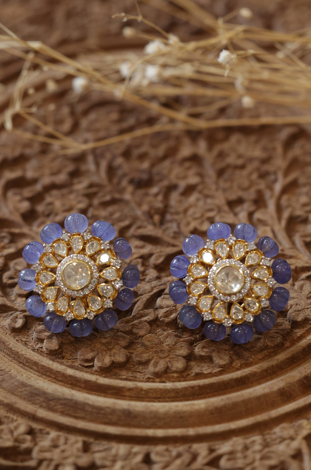 Nisha Silver Polki Tanzanites Studs