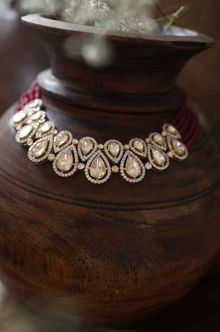 Rumaina Pink Polki Necklace Set