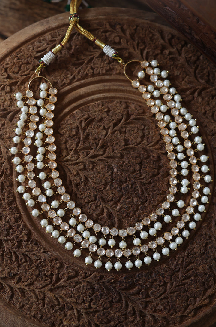 Arika Polki And Pearls Silver Necklace