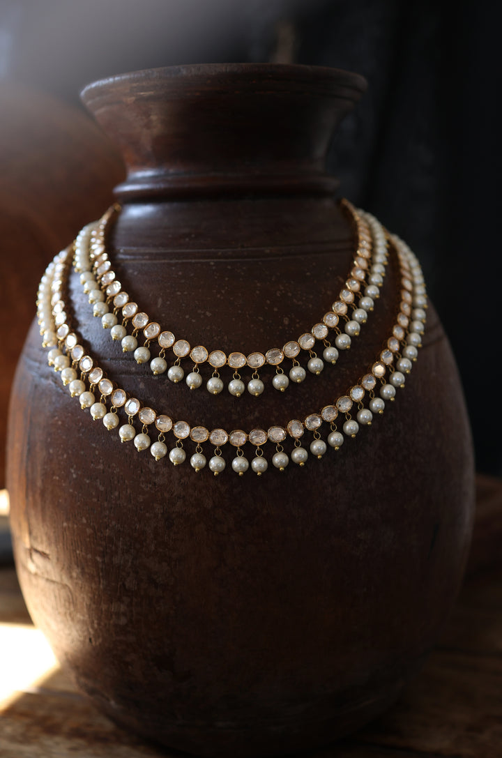 Arika Polki And Pearls Silver Necklace