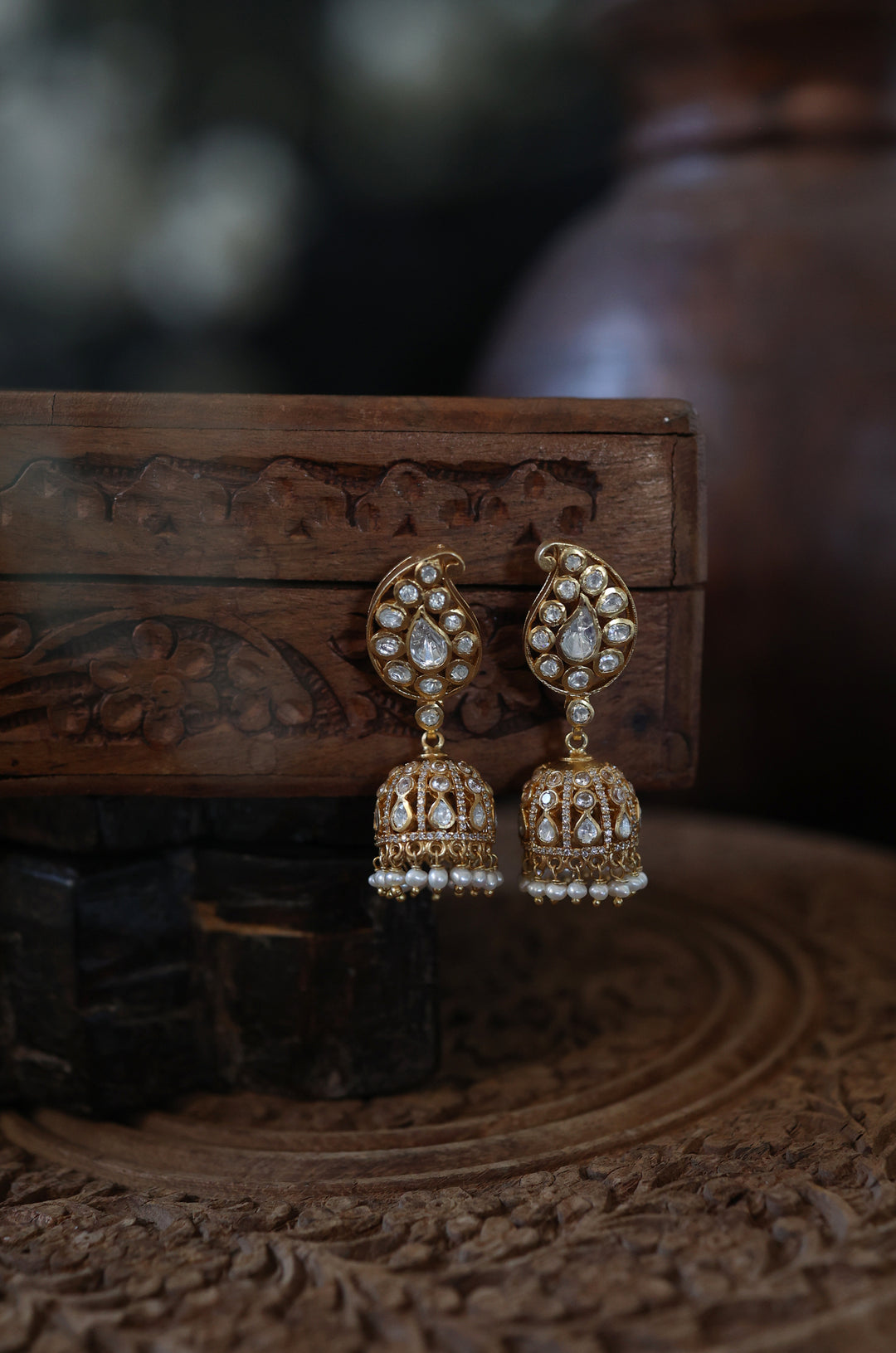 Ekani Mother of Pearl Jhumka Earrings