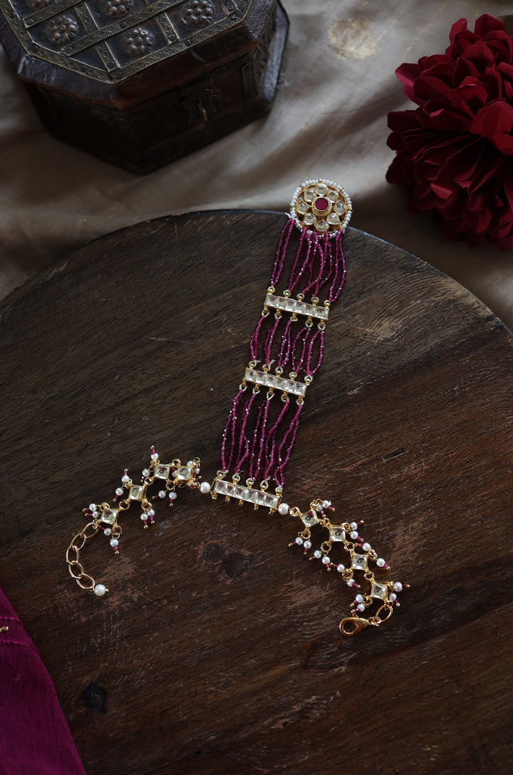 Adhira Pink Kundan Hathphool