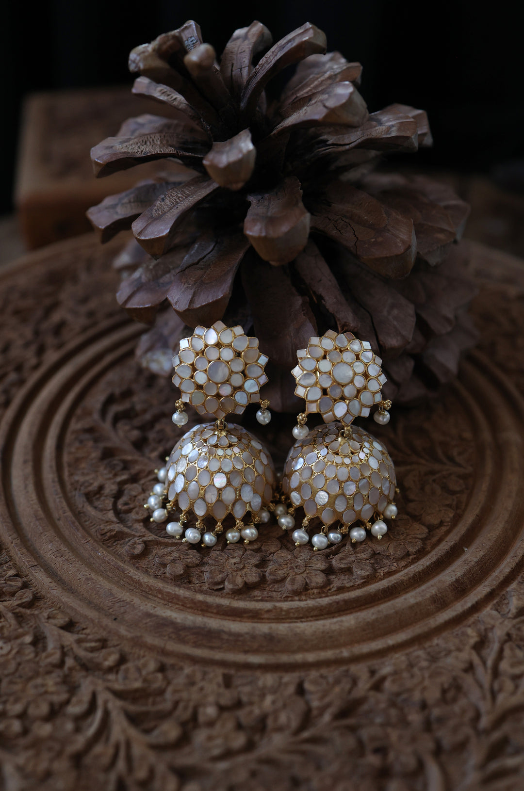 Ekani Mother of Pearl Jhumka Earrings