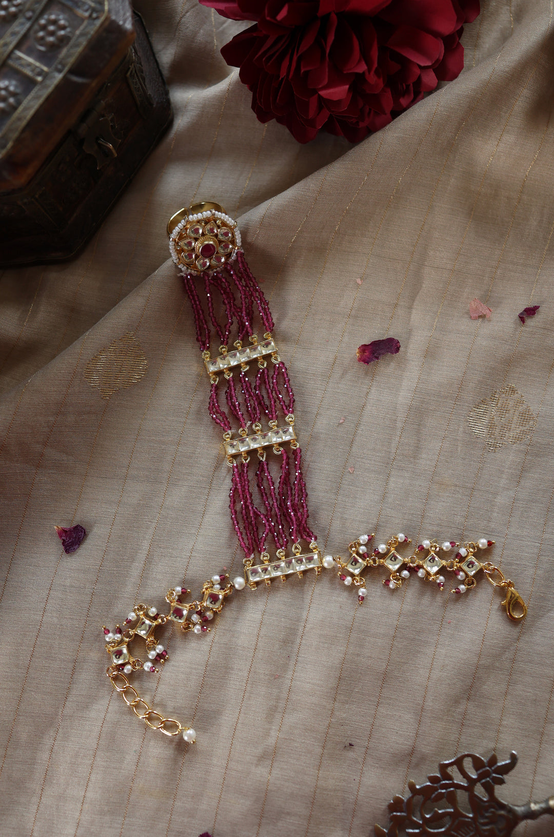 Adhira Pink Kundan Hathphool
