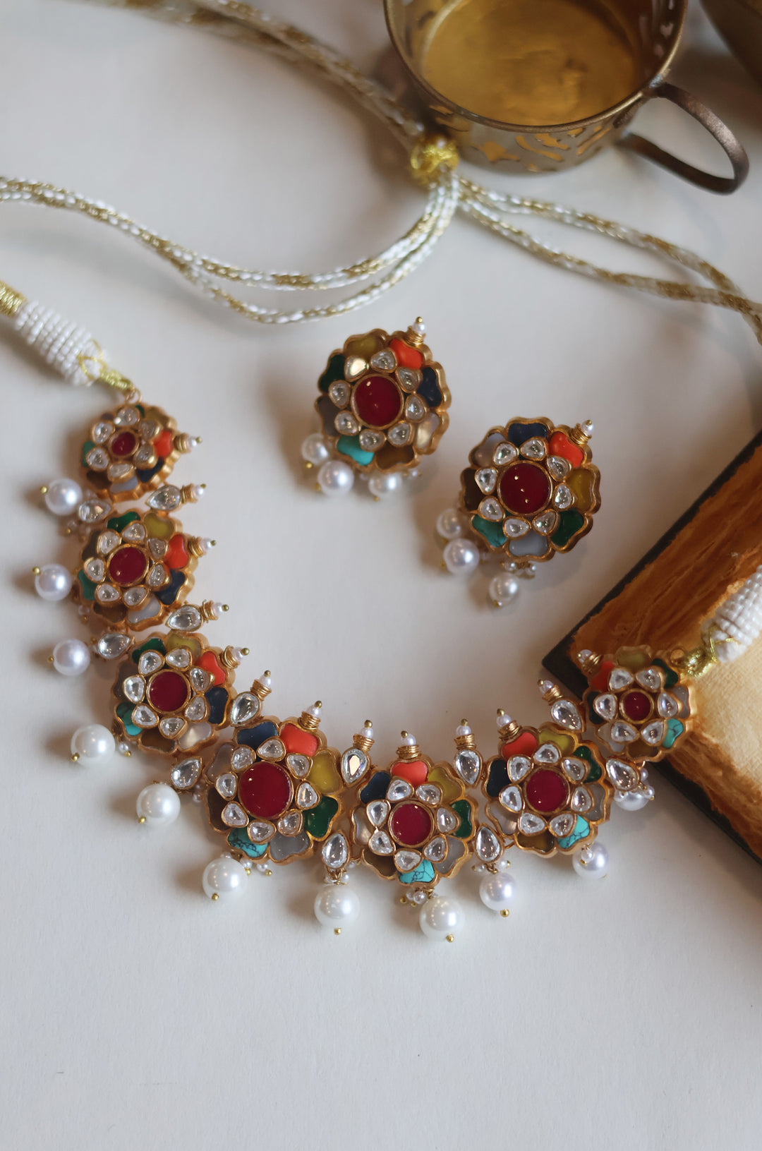 Savya Floral Navrattan Necklace Set
