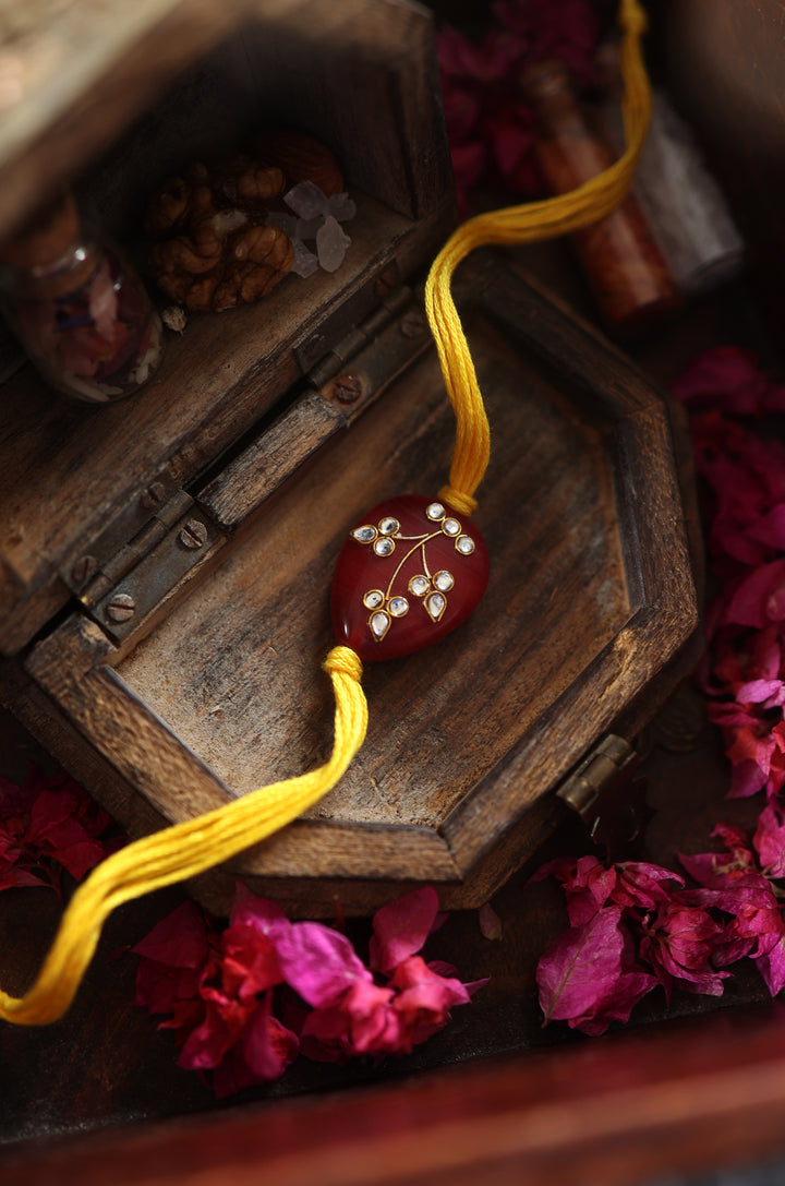 Rishi Red Yellow Kundan Rakhi