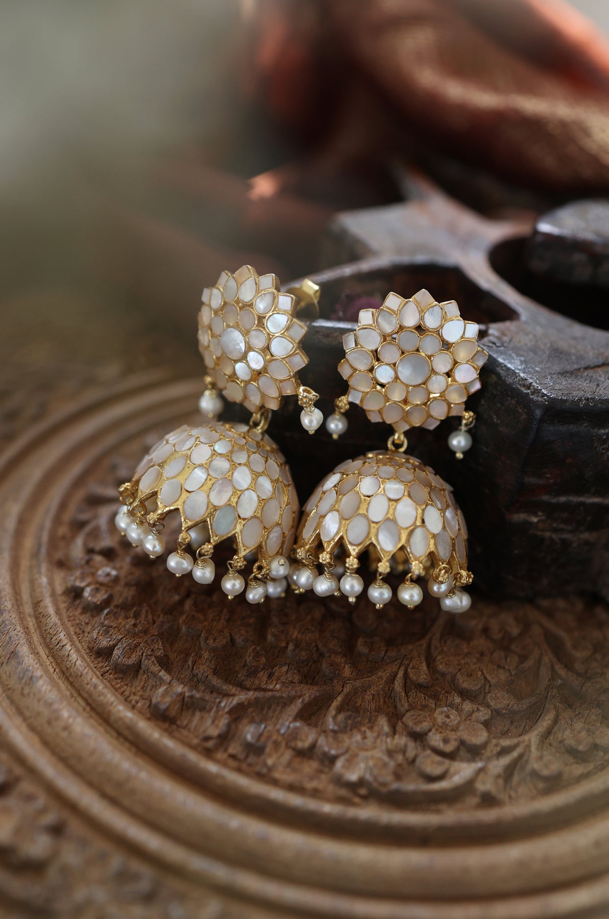 Ekani Mother of Pearl Jhumka Earrings – Paisley Pop Shop