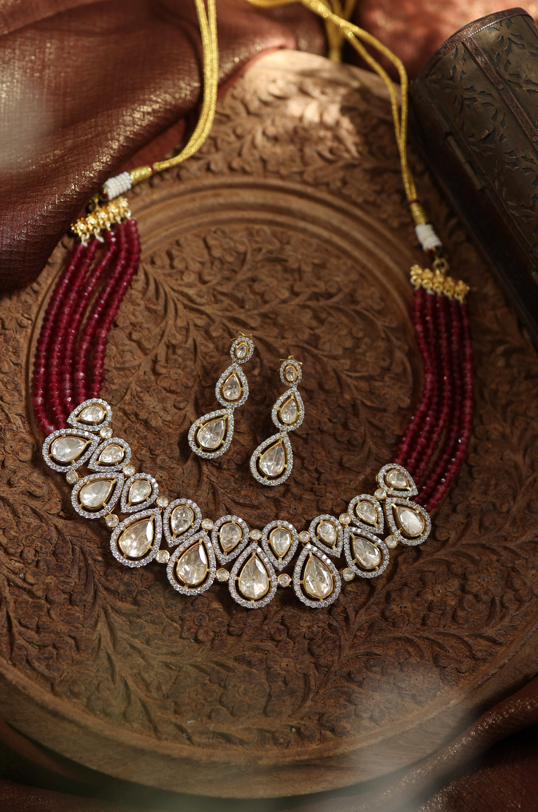 Rumaina Pink Polki Necklace Set
