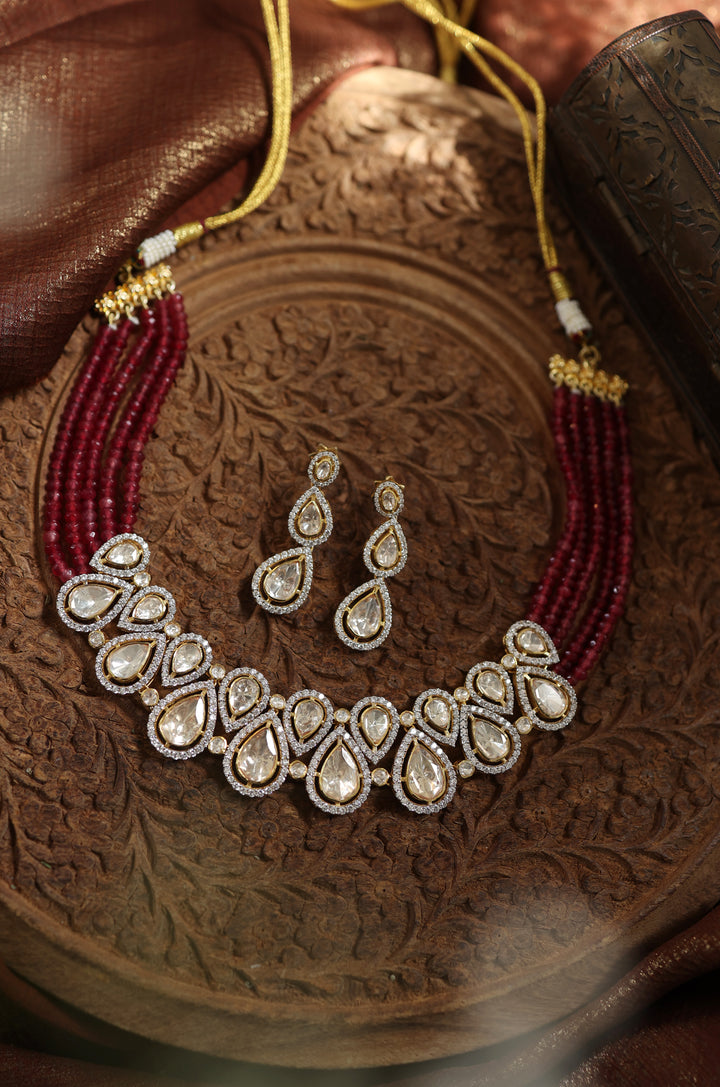 Rumaina Pink Polki Necklace Set