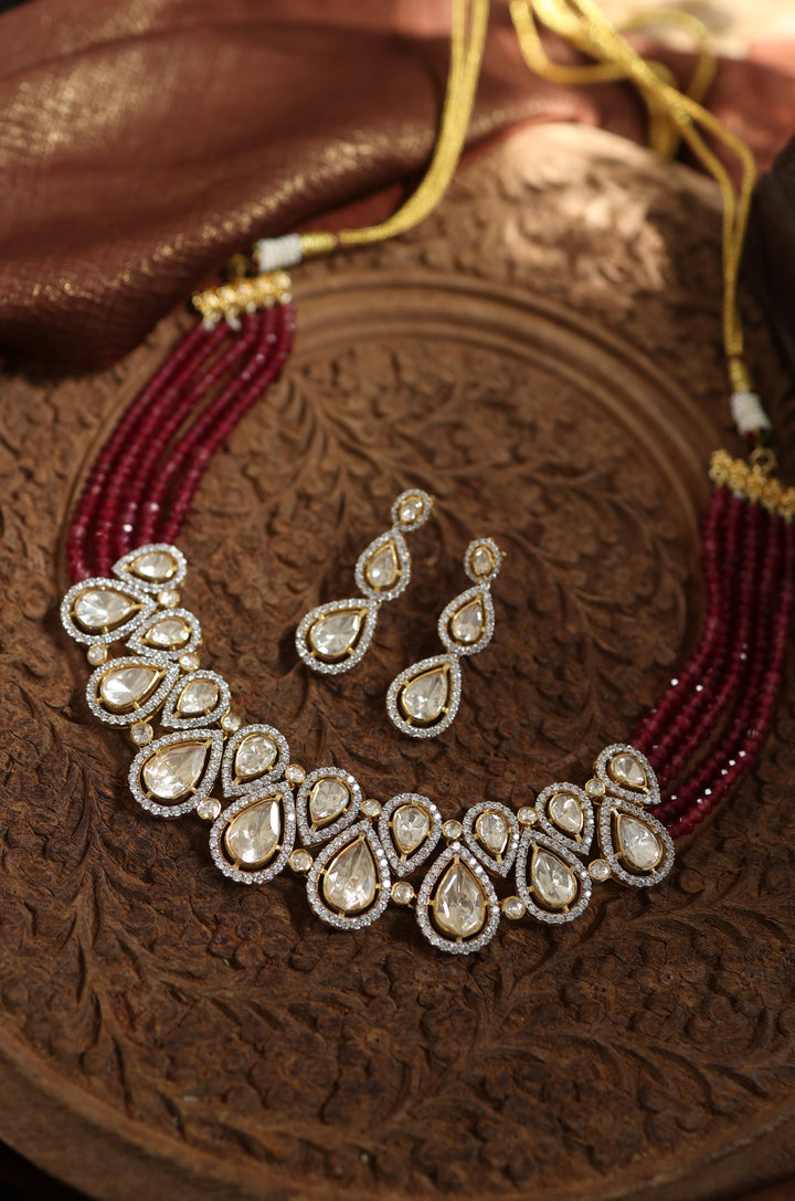 Rumaina Pink Polki Necklace Set