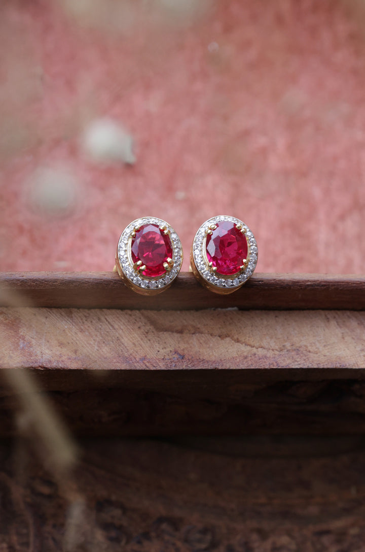 Rubica Silver Polki Red Studs