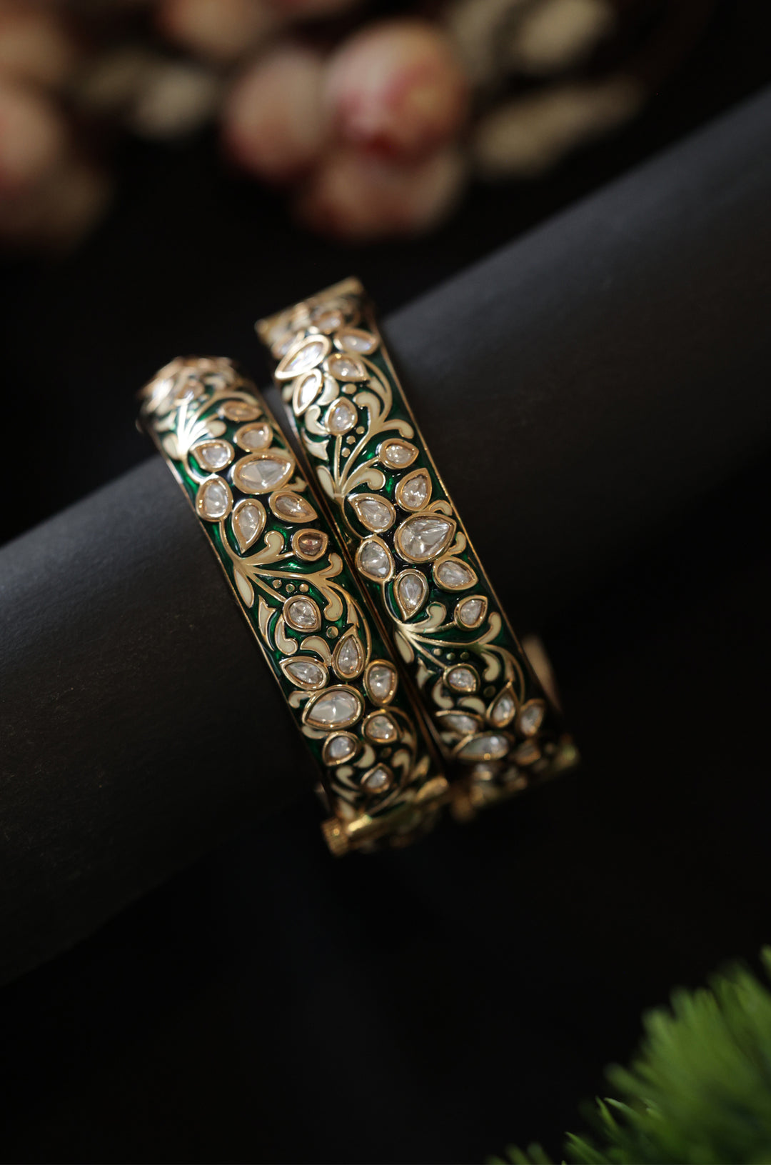 Jharokha Green Meenakari Bangles - Set of 2