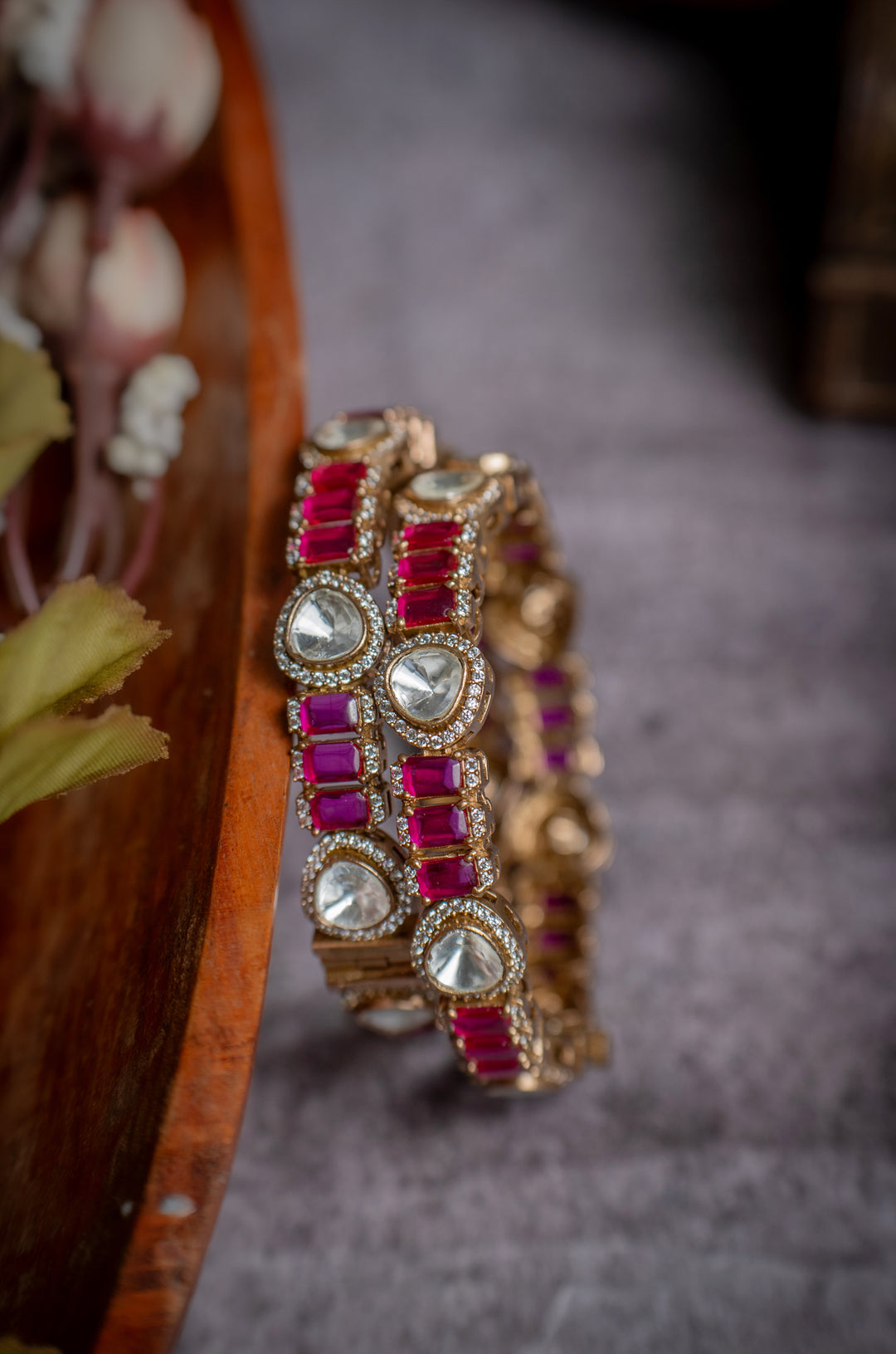 Aniya Pink Polki Bangles - Set of 2