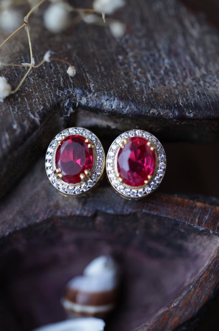 Rubica Silver Polki Red Studs
