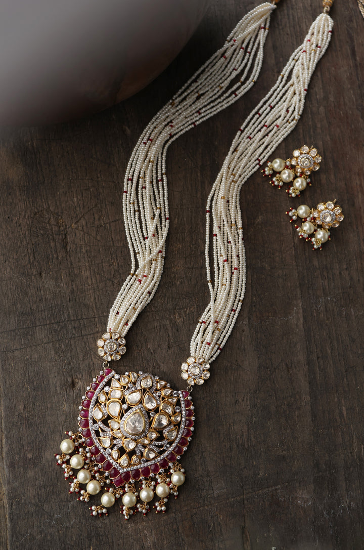 Sihu Polki Pearls Silver Necklace Set