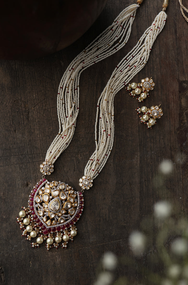 Sihu Polki Pearls Silver Necklace Set