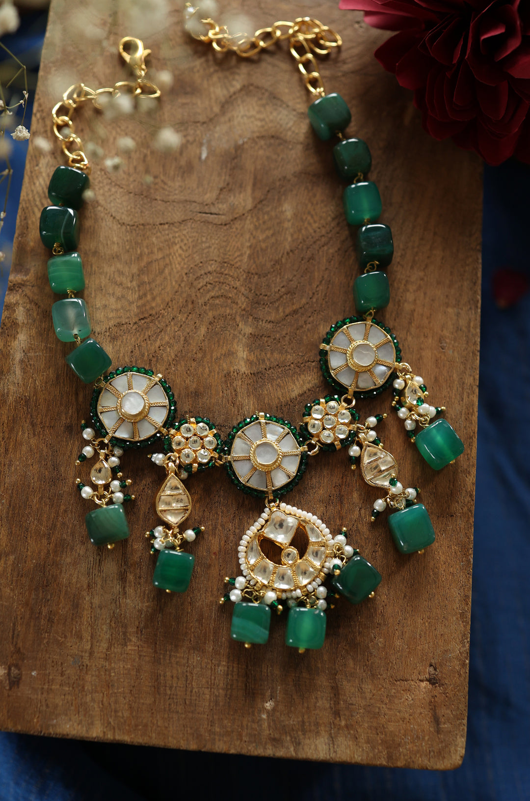 Ruvika Green Kundan Necklace