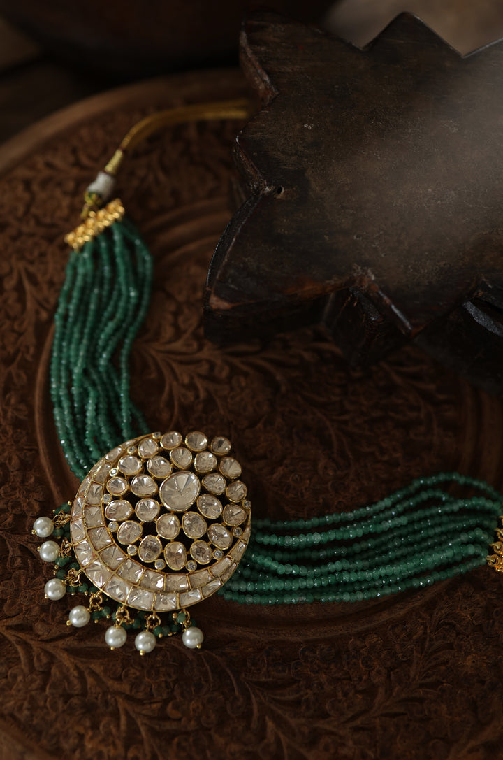 Vrinda Green Silver Polki Necklace