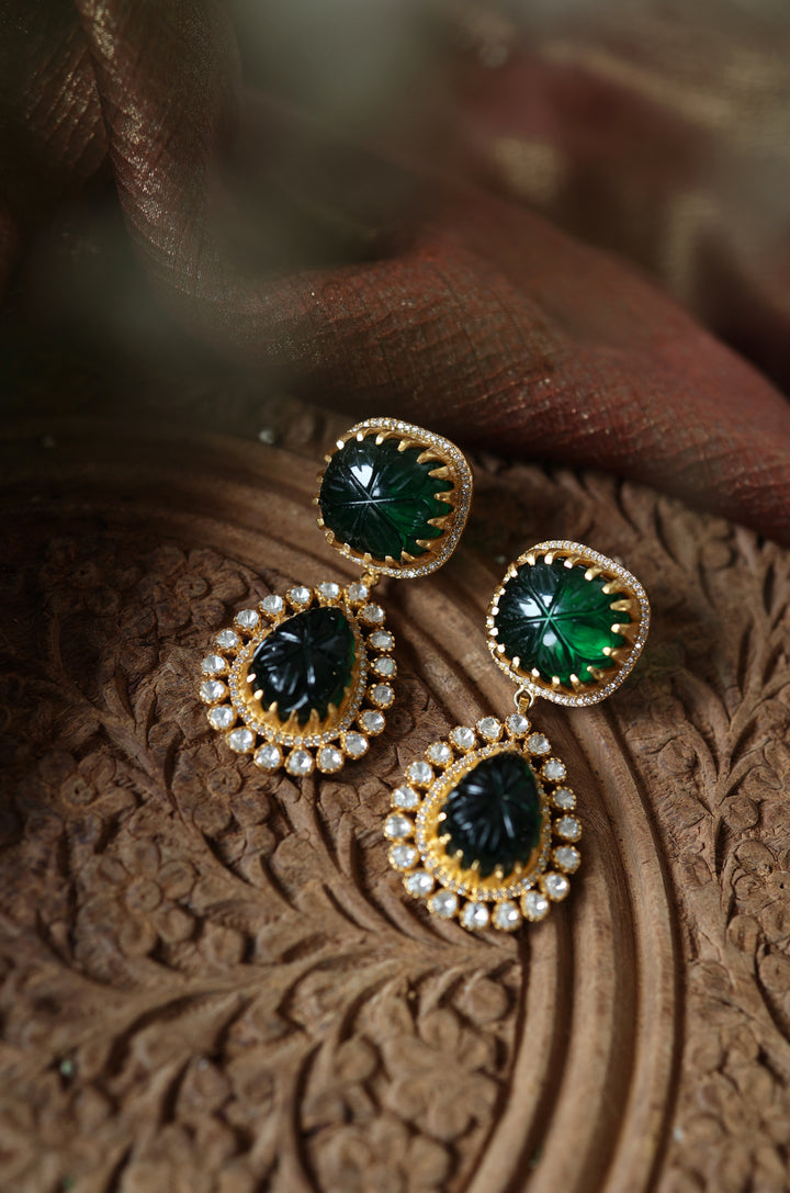 Eilla Green Polki Silver Earrings