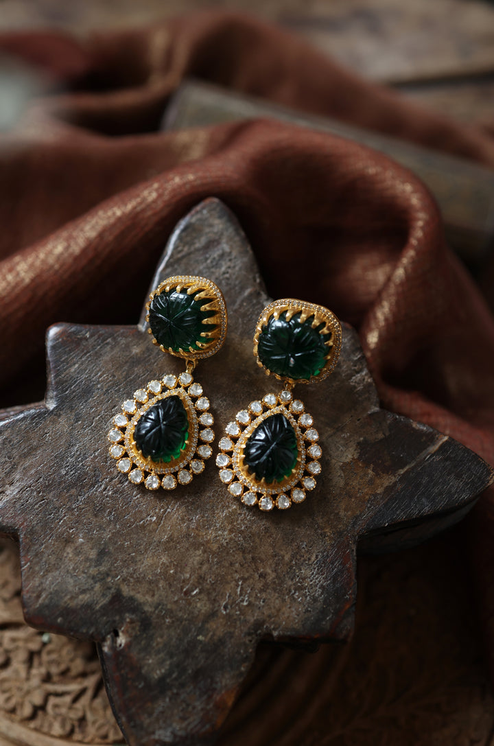 Eilla Green Polki Silver Earrings