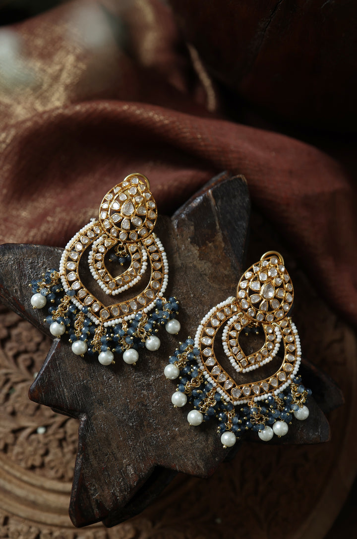 Shaziana Polki Silver Chandbali Earrings