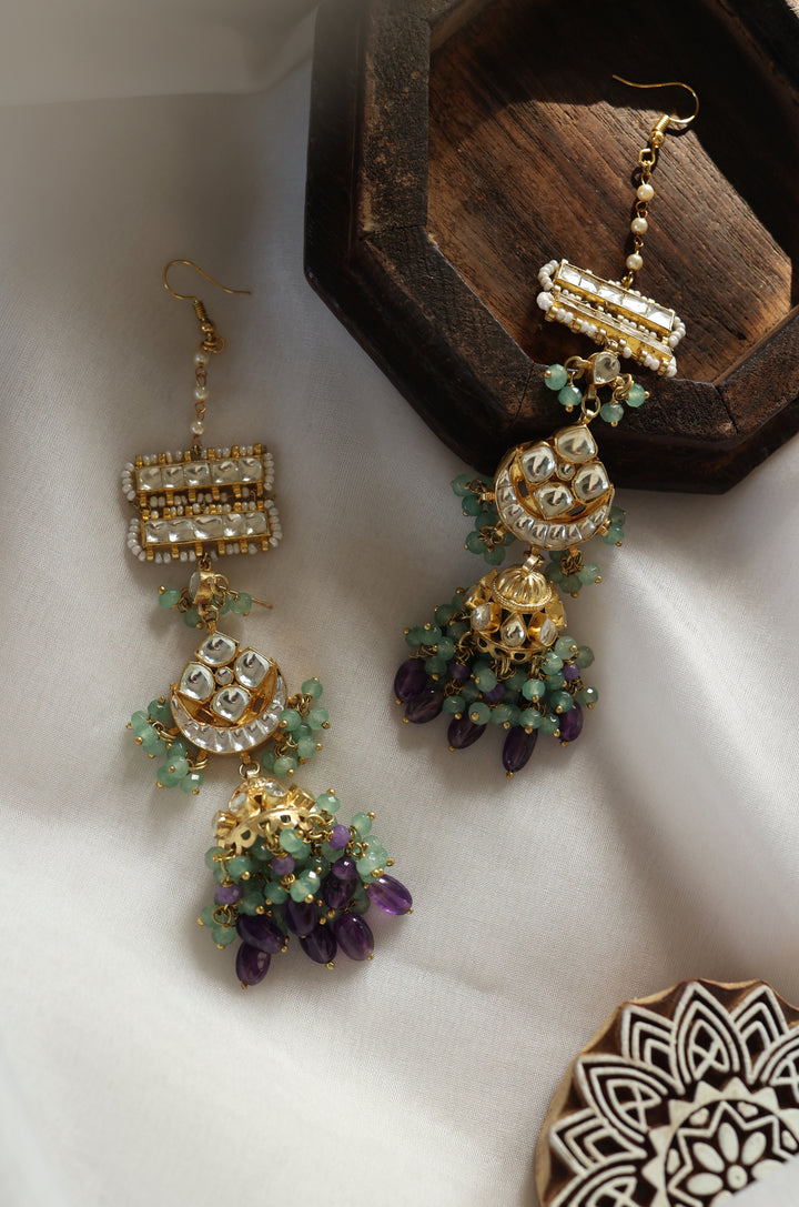 Mila Mint Kundan Jhumka Earrings