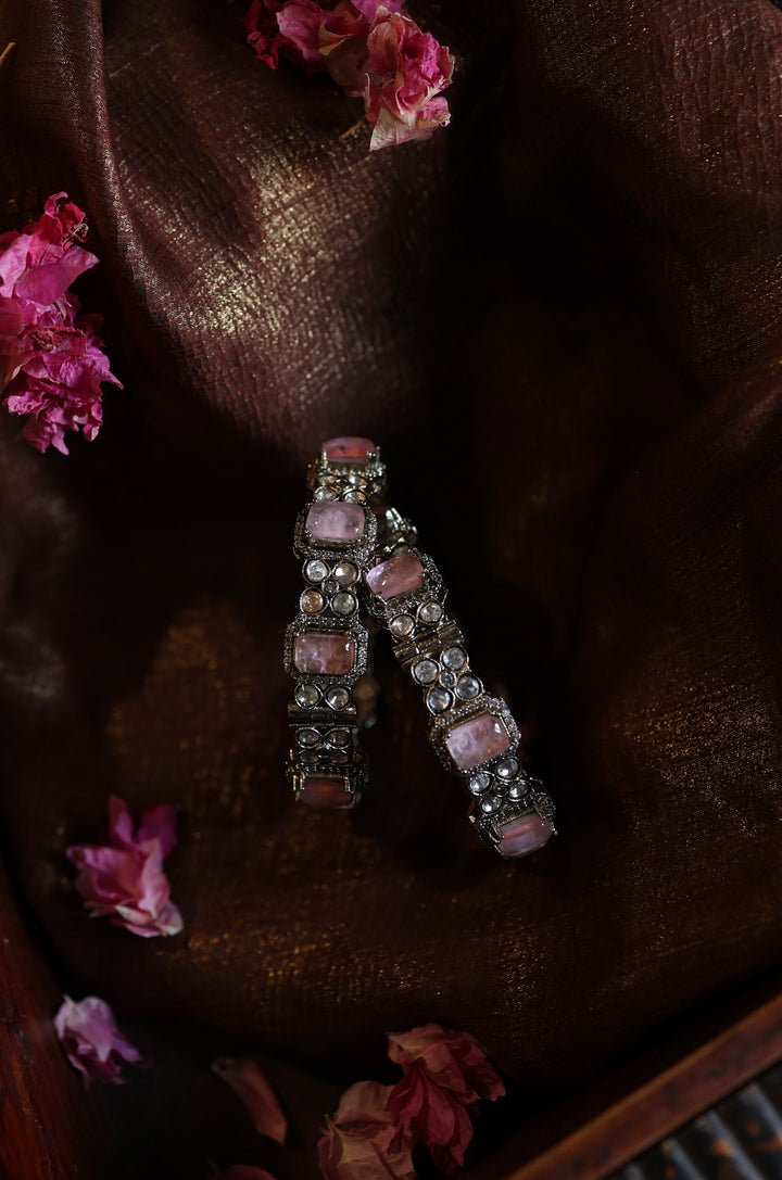 Lila Pink Polki Bangle - Set of 2