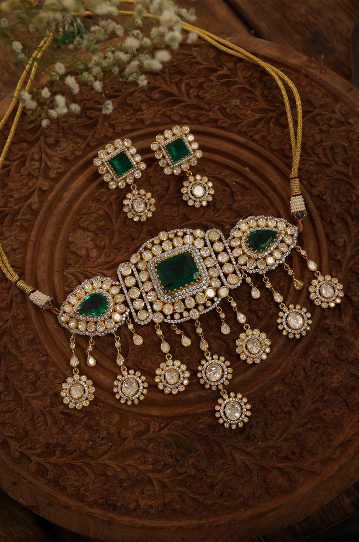 Vama Polki Silver Choker Necklace Set