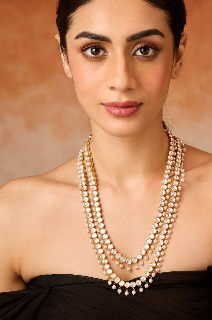 Arika Polki And Pearls Silver Necklace
