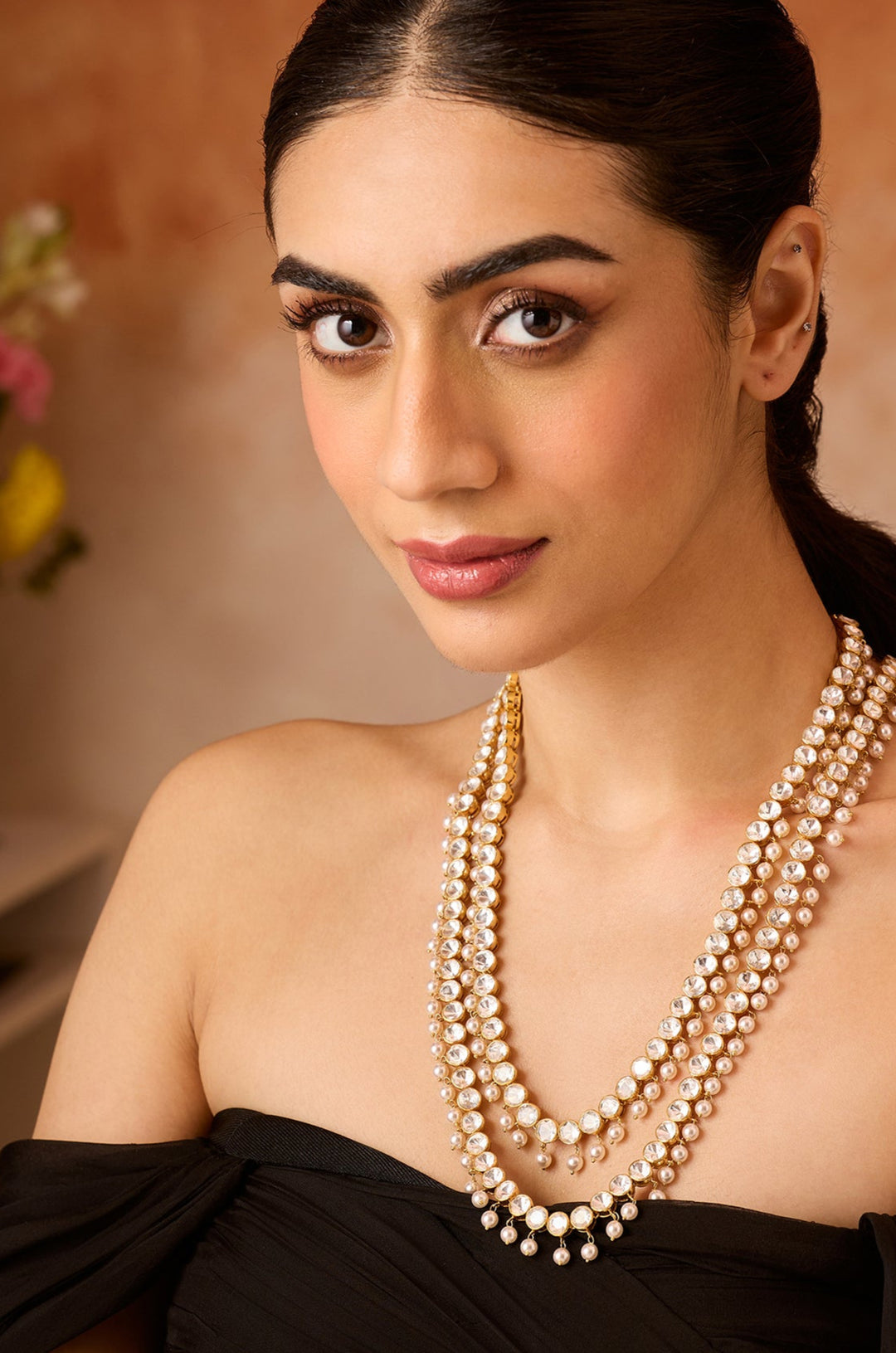 Arika Polki And Pearls Silver Necklace
