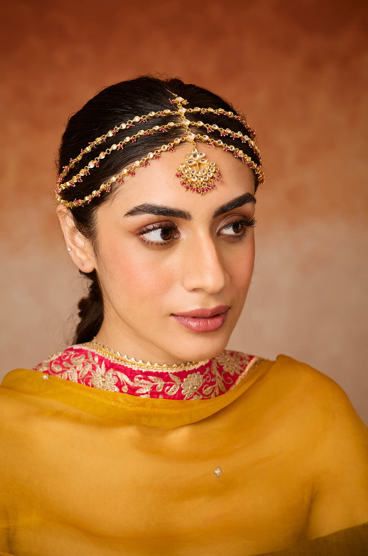 Siyara Pink Kundan Mathapatti