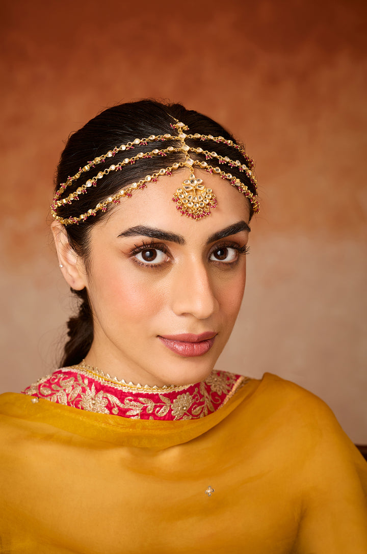 Siyara Pink Kundan Mathapatti