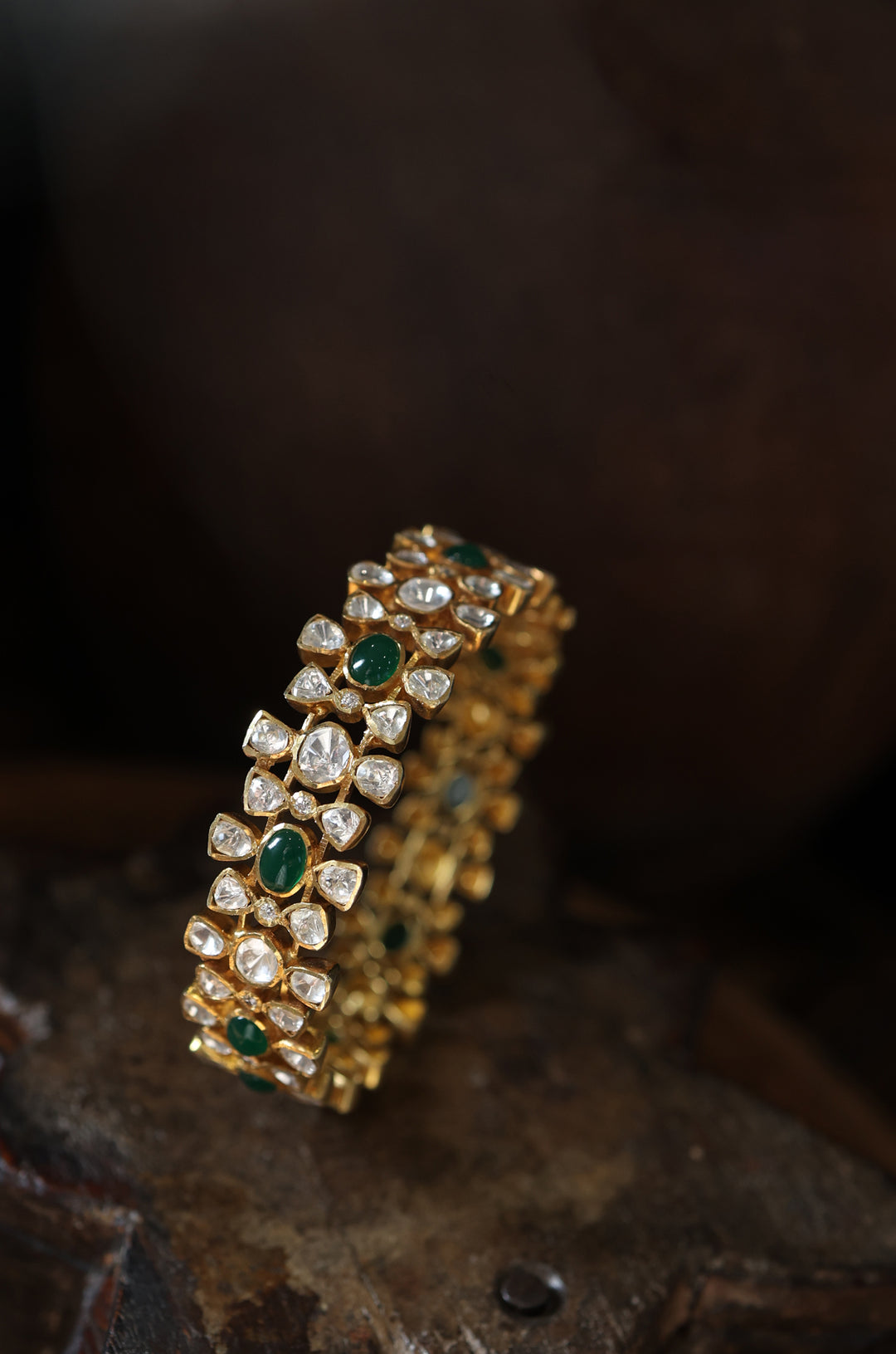 Mridul Green Silver Polki Bangle