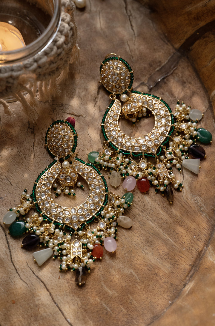 Qayanat Multicoloured Chandbali Earrings