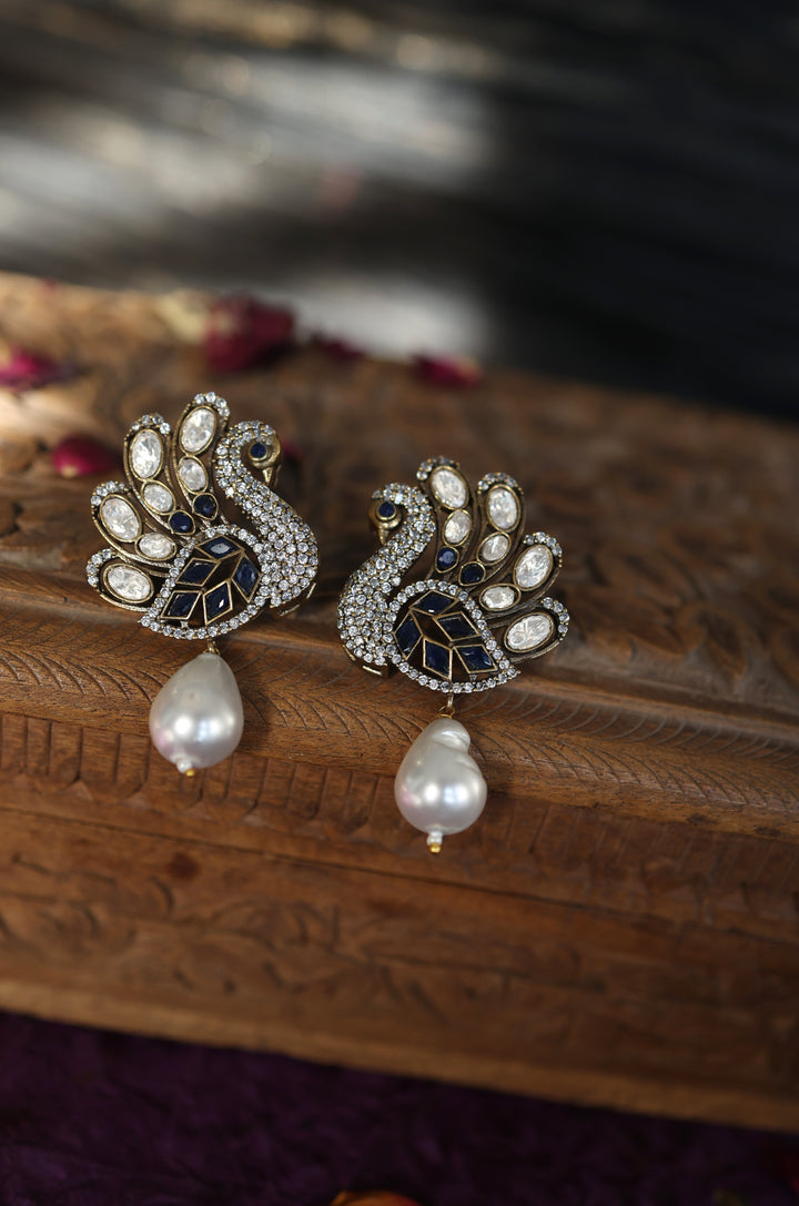 Mor Blue Polki Earrings