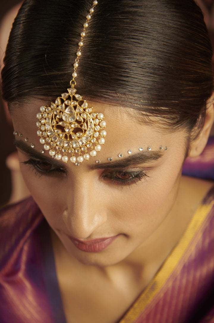 Jarul Polki Silver Maang Tikka