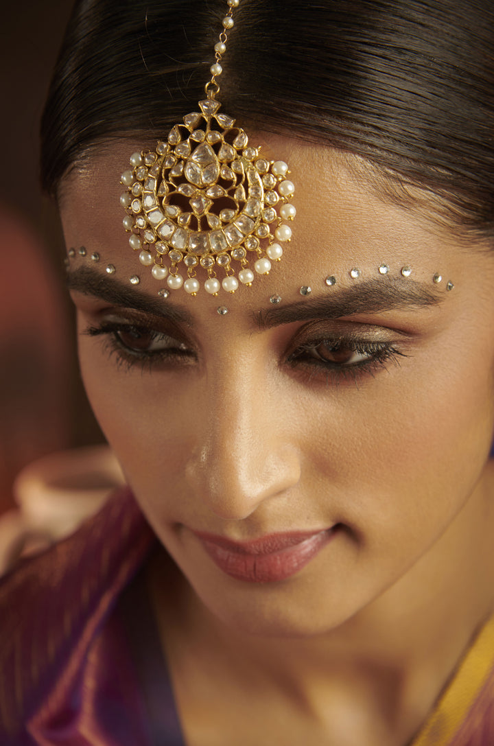 Jarul Polki Silver Maang Tikka