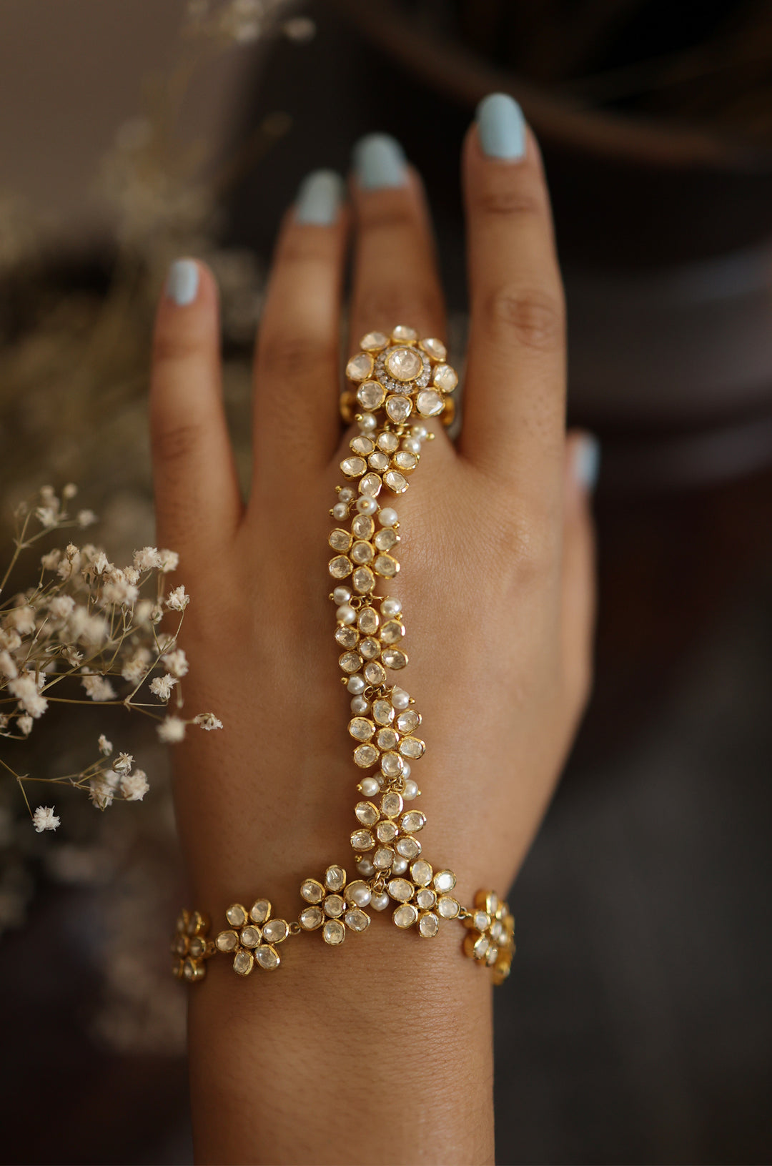 Ekantika Polki And Pearls Silver Hathphool