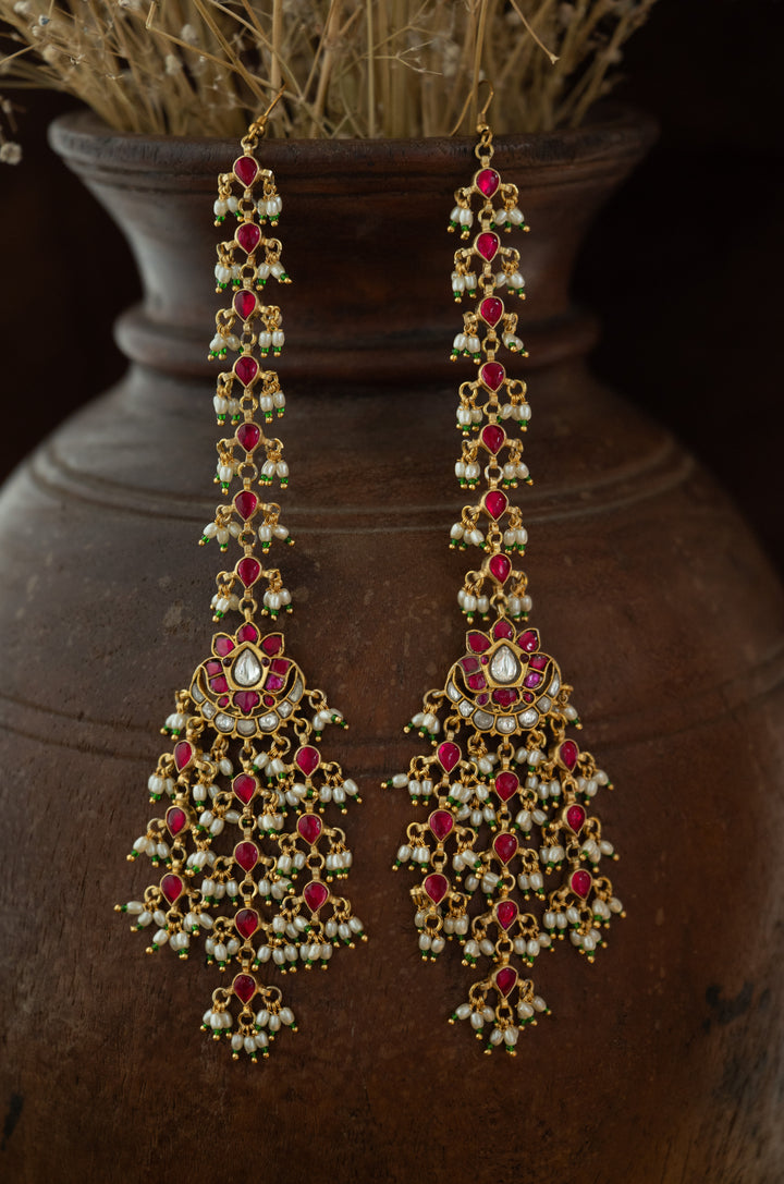 Reet Pink Kundan And Pearls Earrings