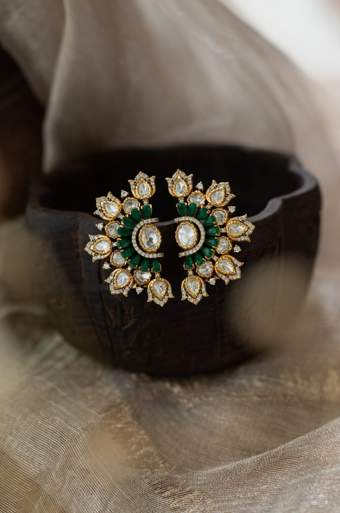 Saira Green Polki Stud Earrings